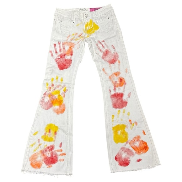 Indigo Rein Junior Girls Size 1 NWOT White Flare Jeans Handprint Y2K Style - Picture 1 of 5